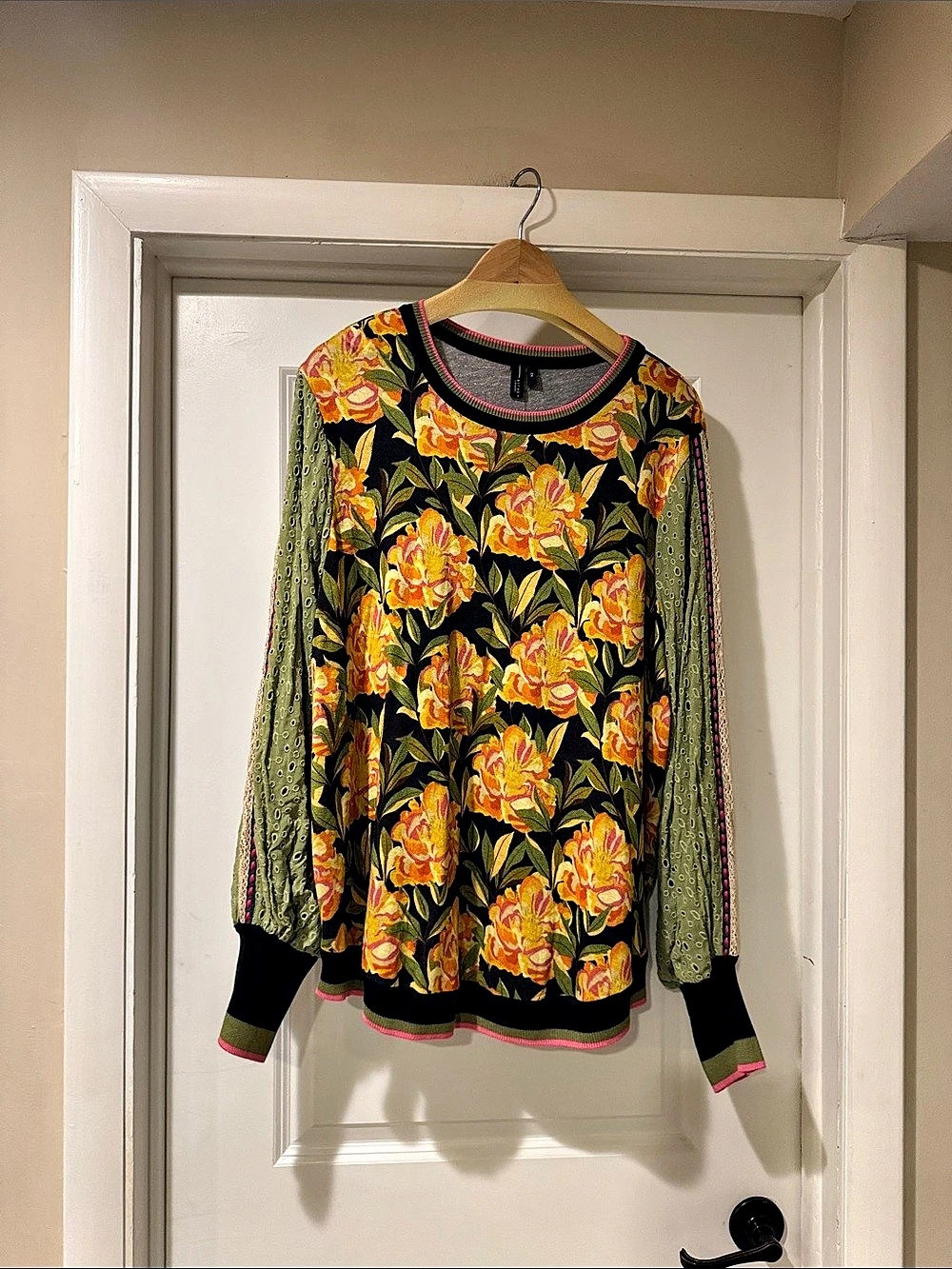 Anthropologie Floral Tunic Black & Green Size 2X NWT